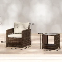Outsunny Rattan Bistro Set, 3 Piece Garden Furniture Set with 2 Tier Glass Top Table and Cushions, Mixed Brown(m-3)