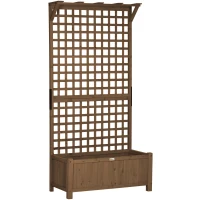 Outsunny Jardinieră Ridicată pentru Exterior cu Spalier și Bară Superioară, Jardinieră din Lemn de Brad cu Găuri de Drenaj pentru Flori și Legume, pentru Grădină și Balcon, Cafeniu Întunecat(m-1)