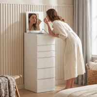 HOMCOM Cassettiera 6 Casetti per Camera da Letto con Specchio Ribaltabile, 40x48x110 cm, Bianco(m-2)
