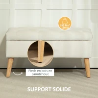 HOMCOM Banc de rangement coffre de rangement tissu effet velours pieds en bois charge max. 120 kg 80 x 35 x 42 cm, crème(m-6)