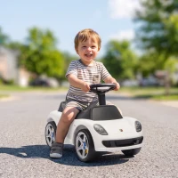 AIYAPLAY Voiture porteur pour enfant Porsche sous licence, véhicule à pousser avec klaxon lumières et bruitage de démarrage, blanc(m-11)