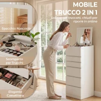 HOMCOM Cassettiera 6 Casetti per Camera da Letto con Specchio Ribaltabile, 40x48x110 cm, Bianco(m-4)