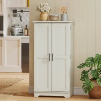 HOMCOM Dulap de Bucătărie Tip Cămară, Rustic, cu 12 Rafturi pentru Condimente, Rafturi Reglabile, 2 Uși, pentru Sufragerie și Living, 60x40x120 cm, Crem(m-8)