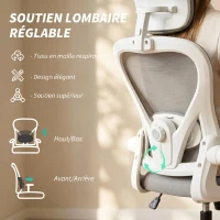 HOMCOM Chaise de Bureau Ergonomique, Fauteuil de Bureau en Maille avec Appui-Tête et Soutien Lombaire Réglables, Gris(m-5)
