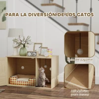 PawHut Mueble Arenero para Gatos Caja de Arena para Gatos con Almohadilla para Rascar y Puerta de Ratán 80x50x50 cm Roble(m-7)