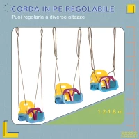 Outsunny Altalena Bambini 3 in 1 da Interno ed Esterno, Corda Regolabile e Cintura di Sicurezza, Età 9-36 Mesi, Blu(m-5)