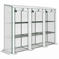 Outsunny Invernadero de Exterior de 3 Niveles con Puerta Enrollable con Cremallera 9 Estantes Cubierta de PE 215x46x151cm Blanco