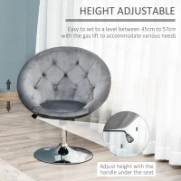 HOMCOM Swivel Dressing Stool, Velvet-feel Upholstered Vanity Chair, Adjustable Height Tub Makeup Chair with Button Tufting and Thick Padding for Bedroom, Grey(m-5)