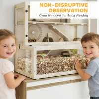 PawHut Wooden Hamster Cage with Hut, Wheel, Ramps, Removable Viewing Panels, 100 x 50 x 84 cm, Natural Wood(m-6)