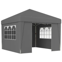 Outsunny Tonnelle de jardin pliante 3 x 3 x 2,75 m anti-UV 30 + avec fenêtres + parois latérales + sac de transport gris foncé(m-1)
