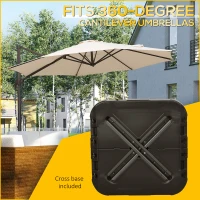 Outsunny Fillable Cantilever Parasol Base Weights with Steel Cross Base, Garden Umbrella Stand Weight with Wheels, 195kg Sand or 170kg Water Filled, Coffee(m-4)