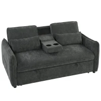 HOMCOM 3 in 1 Divano Letto 2 Posti con Schienale Regolabile in 3 Posizioni con 2 Cuscini, in Ciniglia, Grigio Scuro(m-1)