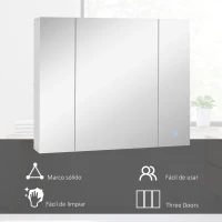 kleankin Armario de Baño con Espejo Luces LED Estantes Ajustables y USB Estilo Moderno 90x15x75 cm Blanco(m-7)