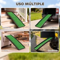 PawHut Rampa para Perros con Césped Artificial 155 cm Rampa para Perros para Coche Plegable con Asa Ángulo Ajustable Verde(m-7)