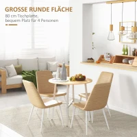 HOMCOM Eettafel, Industriële Stijl, Afgerond Ontwerp, Stabiel tot 60 kg, Ø80 x 76H cm, Natuurlijk Hout/Wit(m-5)
