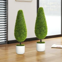 HOMCOM Set van 2 kunstplanten inclusief plantenbak en kunstmos; kunstcipres, wit en groen(m-6)