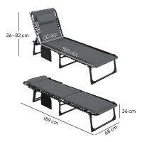 Outsunny Ligstoel, Zonneligstoel met Polstering en Zijtas, Tuinligstoel, Zwembad-Liege, Gepolsterde Ligbed, Grijs(m-3)