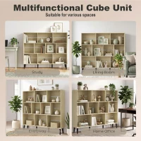 HOMCOM 10-Cube Bookcase, 3-Tier Book Shelf with Solid Wood Legs, 140 cm Modern Bookshelf with Anti-Tip Kit, Oak(m-7)