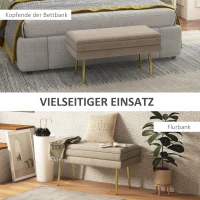 HOMCOM Zitbank Gestoffeerde Bank, met Opbergruimte, Staal, 79,5 cm x 37,5 cm x 43 cm, Beige(m-6)