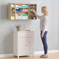 HOMCOM Armário de remédios mural, armário de medicamentos com porta dupla trancável 2 chaves, 53x20x53cm, carvalho(m-5)
