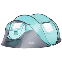 Outsunny Tente de camping pop-up pour 4 personnes tente dôme étanche légère ventilée facile à monter avec 2 fenêtres 2 portes sac de transport dim. 286L x 209l x 122H cm polyester bleu et gris clair(m-11)