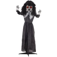 HOMCOM Horrorpop, Halloweenversiering, griezelige stem & muziek, rode ogen, beweeglijk, 160 cm(m-1)