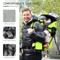 HOMCOM Baby Hiking Backpack Carrier Child Carrier with Ergonomic Hip Seat Detachable Rain Cover Adjustable Straps Stand for Toddler 6 - 36 Months Green(m-4)