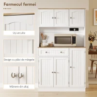 HOMCOM Dulap de bucătărie înalt, 173 cm, cu stație de încărcare, spațiu pentru cuptorul cu microunde, rafturi reglabile, 4 suporturi pentru condimente, alb(m-7)