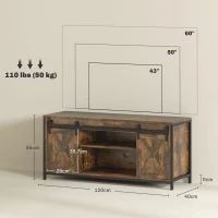 HOMCOM TV-lowboard, industrieel design, voor tv's tot 152,4 cm, 6 vakken, 2 schuifdeuren, bruin/zwart(m-3)
