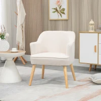 HOMCOM Butaca de Salón Moderna Sillón Tapizado en Lino Sintético Patas de Madera para Dormitorio Oficina 64,5x65x79,5 cm Crema(m-10)
