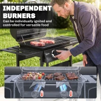 Outsunny Gas Burner Barbecue Grill, 2 Burner Gas Grill with Side Tables, Warming Rack, Shelf, Thermometer, Grease Tray, Black(m-5)