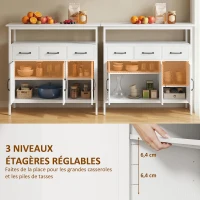 HOMCOM Buffet cuisine, meuble de rangement, 3 portes, 3 tiroirs, compartiment ouvert et étagères réglables, 95x35x88cm, blanc(m-5)