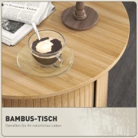 HOMCOM Bijzettafel, rond, met opbergruimte, schuifdeur, bamboe, Ф60 x 45 cm, tot 20 kg belastbaar(m-4)