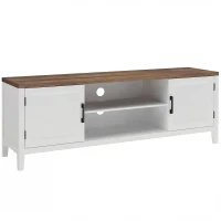 HOMCOM Meuble TV 140 cm, meuble télé pour téléviseur jusqu'à 65 pouces avec 2 portes, 2 compartiments ouverts, blanc et marron(m-1)