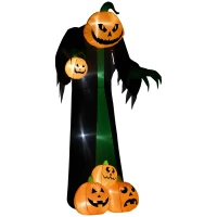 HOMCOM Halloween decoratie, 2,40m grote pompoengeest, zelfopblazend, LED-verlichting, voor buitenruimtes(m-10)