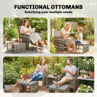 Outsunny 6 Piece Rattan Garden Furniture, Space-Saving Patio Furniture Set with Nesting Tables, Chairs, Stools, Cushions, Grey(m-7)