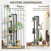 Outsunny 4-Laags Verstelbare Plantenstandaard, 110 cm Hoog Bloemenrek voor Binnen en Buiten van Hout Zwart+Natuurhout(m-6)