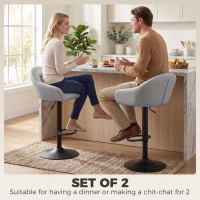 HOMCOM Bar Stools Adjustable Heights Breakfast Bar Stools Backrest Armrests Set of 2 with Rubber Ring Metal Base, Grey(m-4)