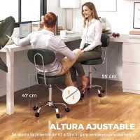 HOMCOM Taburete con Ruedas Giratorio Altura Regulable de Cuero Sintético con Respaldo para Spa Oficina Tatuajes Negro(m-4)