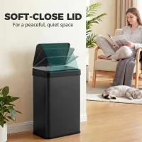 HOMCOM 40L Sensor Bin with Soft-Close Lid, Stainless Steel Automatic Touchless Motion Sensor Kitchen Bin, Black(m-7)