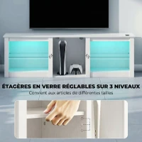 HOMCOM Meuble TV avec éclairage LED pour télévision jusqu'à 70 pouces, 160cm avec étagères en verre réglables, blanc(m-6)