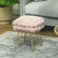 HOMCOM Velvet-Feel Bold Woven Footstool - Pink(m-10)