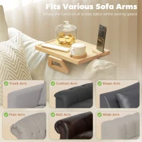 HOMCOM Anti-Slip Sofa Armrest Tray, Bamboo Sofa Arm Tray with 360° Phone Holder and Removable Cup Holder, Natural(m-4)