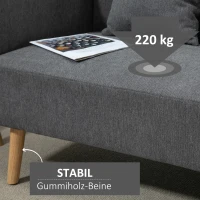HOMCOM Kanapa 2-osobowa z 2 poduszkami dekoracyjnymi, mały loveseat, nowoczesna sofa tapicerowana o wyglądzie aksamitu do salonu, sypialni, małych pomieszczeń, szara 130 x 70 x 80 cm(m-5)