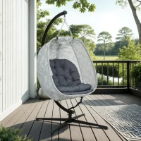 Outsunny Eivormige Hangstoel voor Buiten, Hangschommel met Standaard, Zitkussens Indoor Outdoor(m-8)
