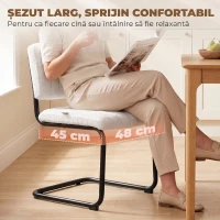 HOMCOM Set 2 Scaune de Dining Tapițate din Țesătură Teddy, Cadru Metalic Tip Sanie, Alb Crem(m-7)