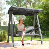 Outsunny 2 Seater Garden Swing Seat with Canopy, Wooden Swing Chair, Outdoor Hammock Bench for Balcony Patio Porch, Grey(m-7)