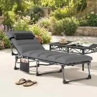 Outsunny Chaise longue jardin extérieur, Bain de soleil Pliable, dossier inclinable sur 5 positions, 200 x 57 x 38 cm, gris Foncé(m-2)