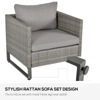 Outsunny 4 Pieces PE Rattan Garden Furniture with Cushion, Outdoor Wicker Conservatory Sofa Set w/ Armchairs, Loveseat, Glass Top Coffee Table, Grey(m-5)
