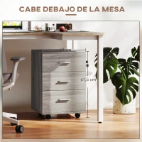 Vinsetto Cajonera de Escritorio con 3 Cajones Ruedas Cerradura 2 Llaves Archivador Móvil para Estudio Salón 40x40x61,5 cm Gris(m-5)